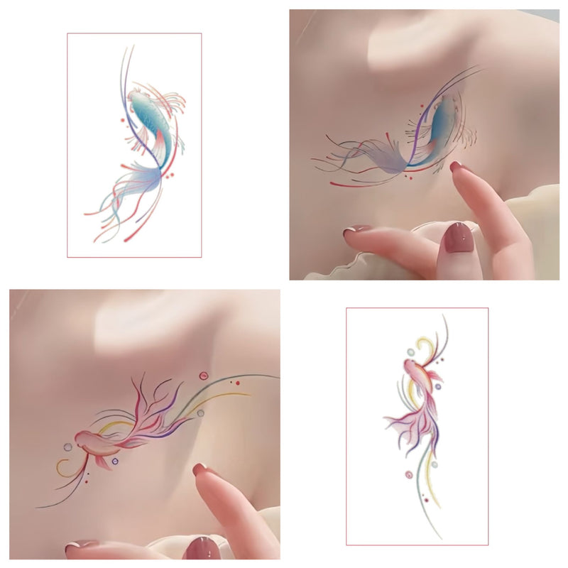 Pink Koi Tattoo Sticker Female High Sense Ins Waterproof And Durable