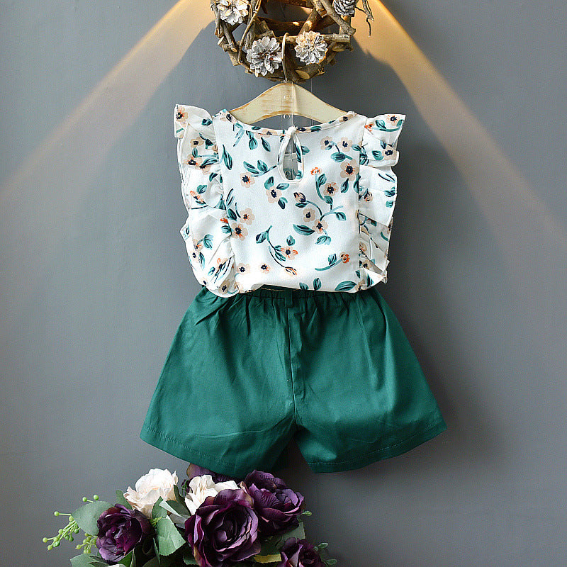 Lace-print top and two-piece shorts