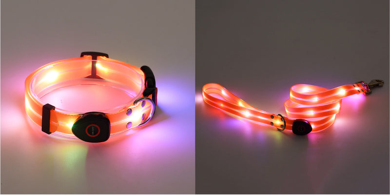 LED Luminous Collar Rechargeable Pet Collar Nylon Tow Rope