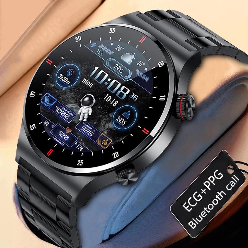 Chamadas Bluetooth QW33 Relógio inteligente ECG PPG Business com pulseira de aço inoxidável e à prova d'água para homens.
