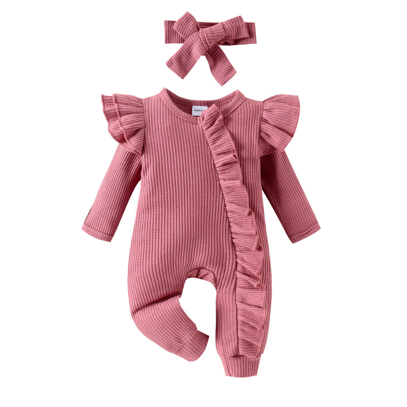 Baby's Simple Multi-color Flounced Sleeve Waffle Jumpsuit