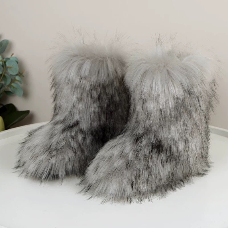 Europäische und amerikanische Damen-Halbstiefel für den Winter mit Waschbär-Imitat