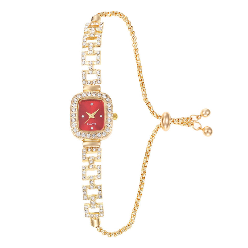 Diamond-encrusted Retractable Bracelet Gold Quartz Watch