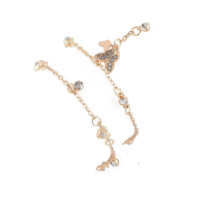 Tornozeleira Multicamadas de Borboleta Amor Moda Feminina
