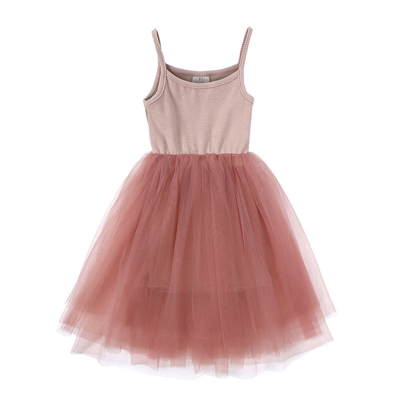 Geripptes Mesh-Trägerkleid für Mädchen
