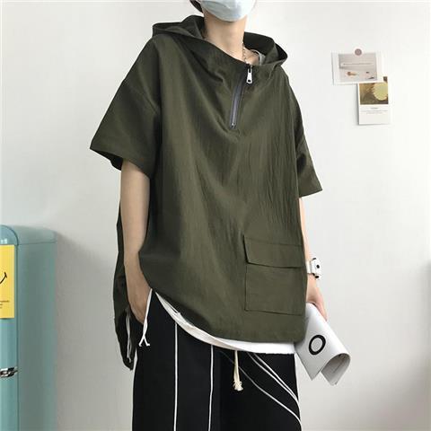 Loose Half Sleeve Hooded Top Short Sleeve T-Shirt Sweater