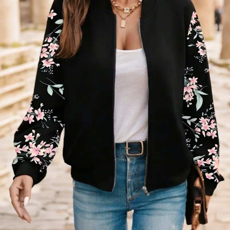 Floral Print Zip Up Jacket