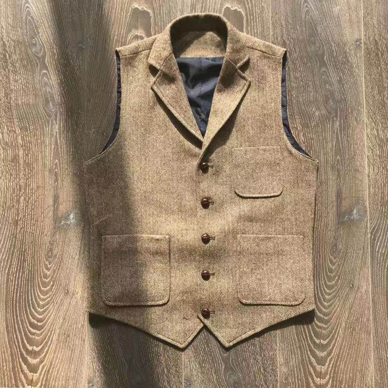 Herren Retro Khaki Jagd-Weste mit vielen Taschen im Freizeit-Stil
