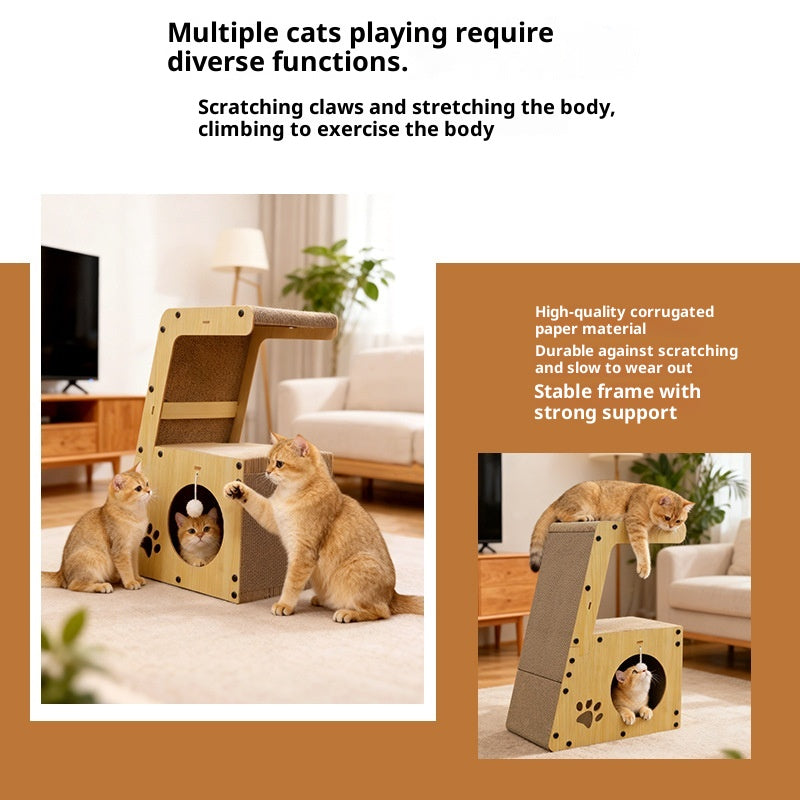 All-in-one multifunktionaler Kratzbaum aus Wellpappe zur Selbstbeschäftigung für Katzen