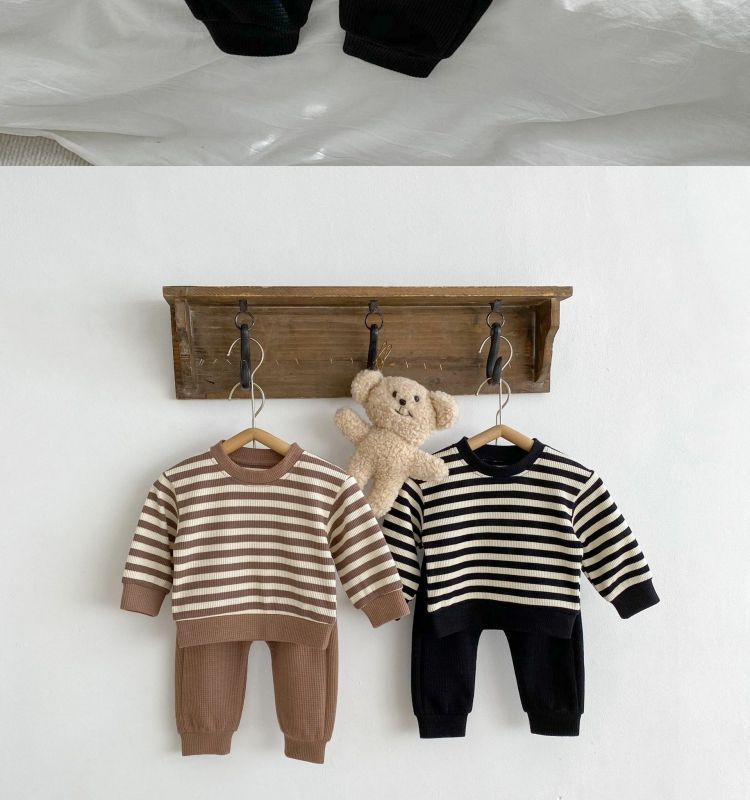 Baby Color Matching Striped Long-sleeved Top Pants Suit