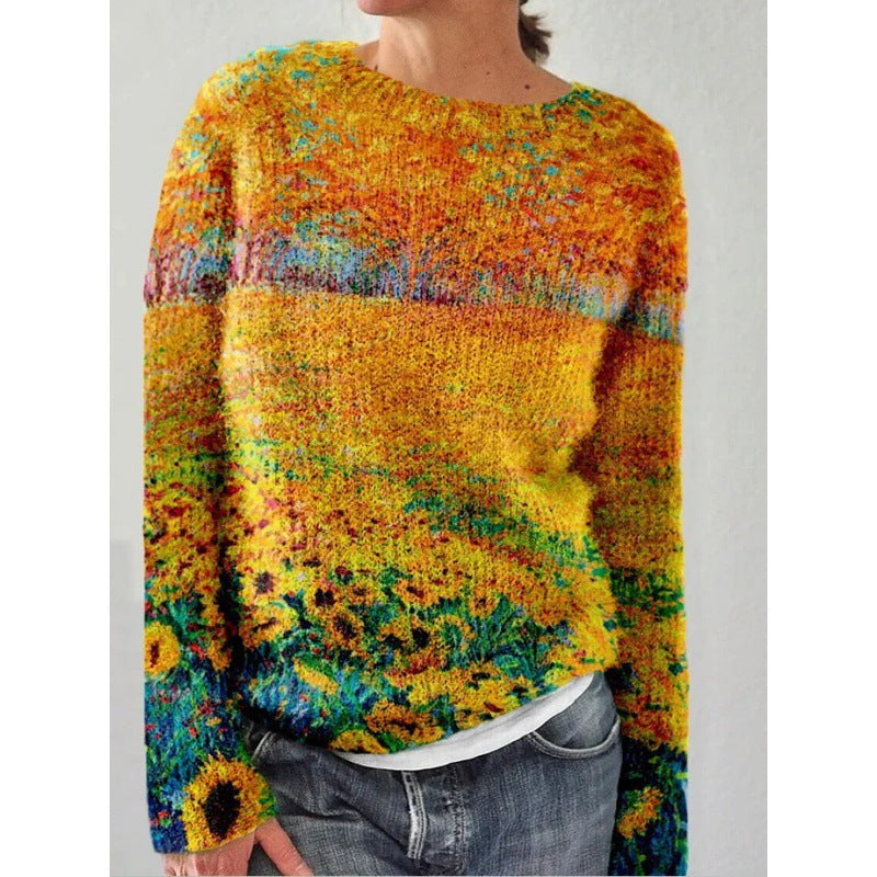 Fashion 3D Digital Three-dimensional Printing Round Neck Women's Sweater
