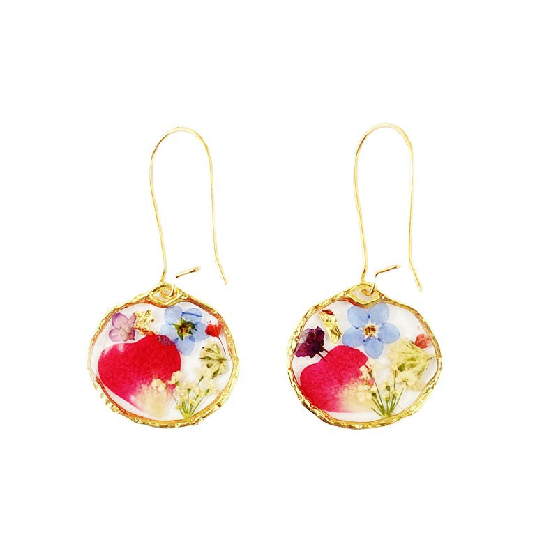 New Irregular Round Rose Petal Dried Flower Earrings