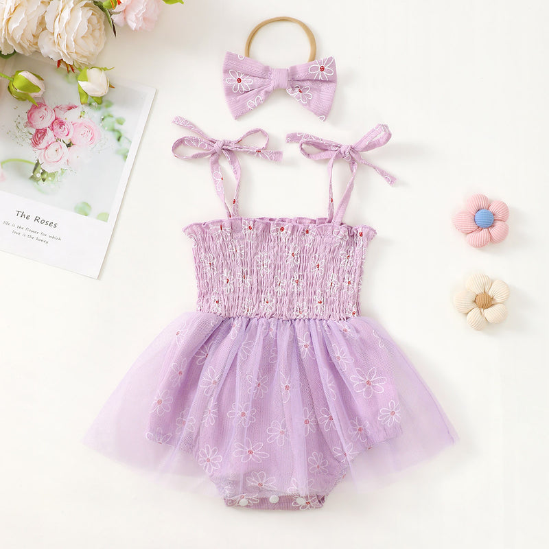 Prinzessinnenkleid mit Mesh-Trägern für Babymädchen inklusive Schleifen-Kopfschmuck