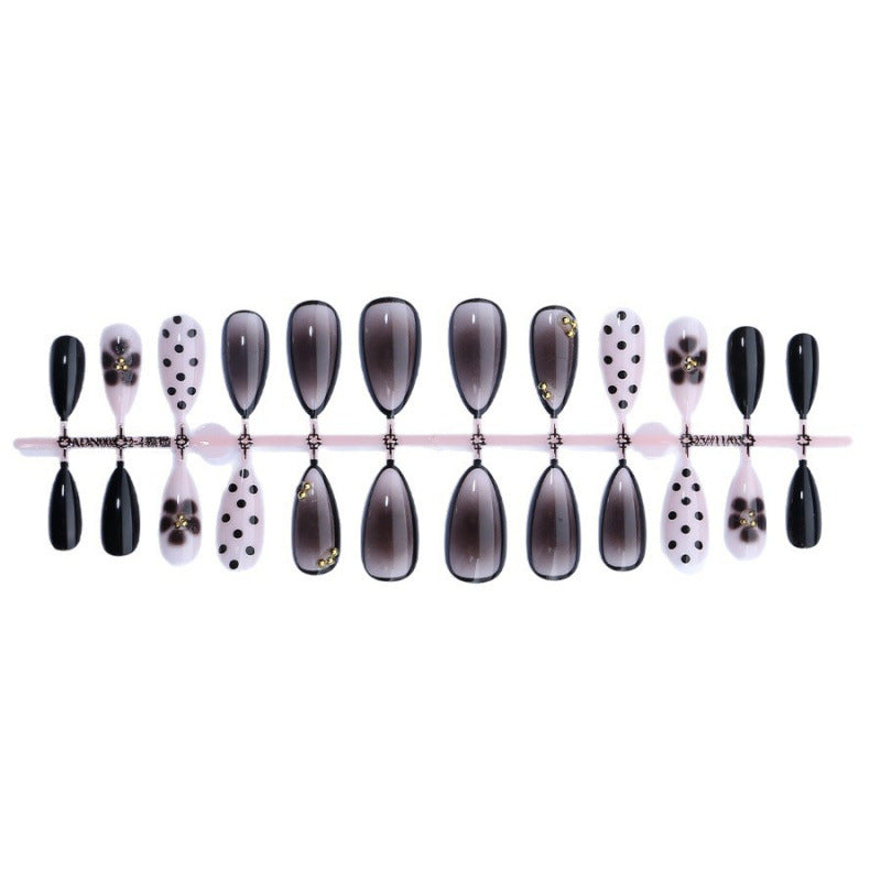 24-teiliges Set mandelförmige Premium-Klebefingernägel in dunklem Design