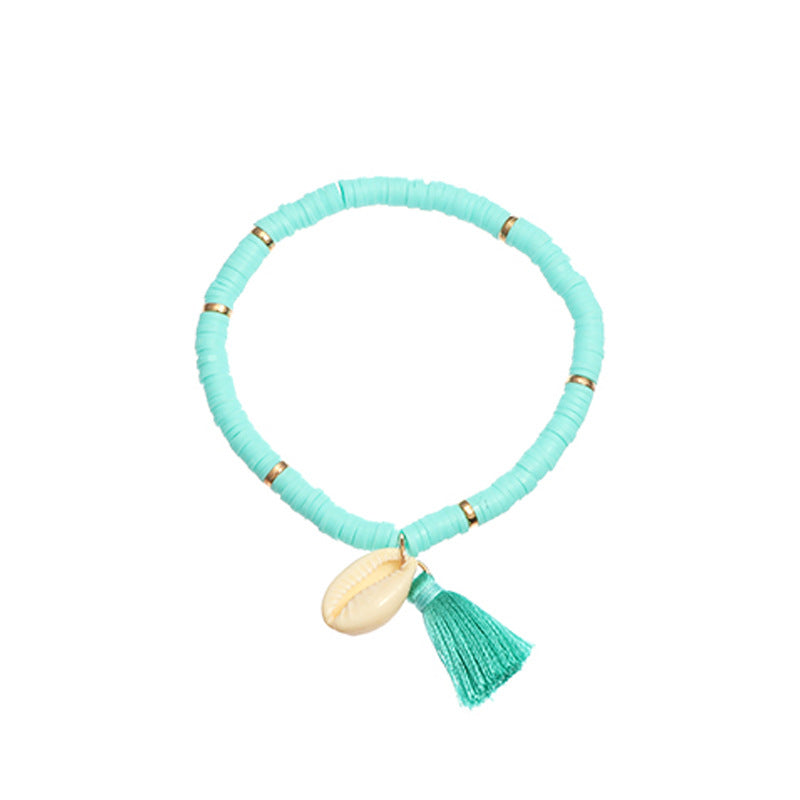 Bohemian Ethnic Shell Tassel Bracelet Simple Colored Soft Clay Bracelet
