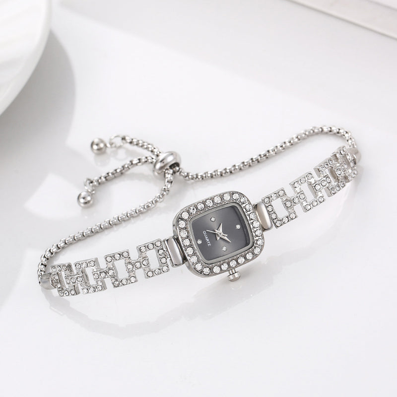 Diamond-encrusted Retractable Bracelet Gold Quartz Watch