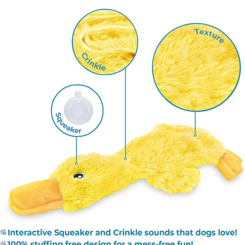 Best Pet Supplies Interactive Squeaky Dog Toy - Crinkle Duck, Yellow  Stuffing-Free Or Stuffed Body, Soft, Squeaks & Crinkles, No Mess, Perfect For Moderate Chewers, Toss And Fetch Play