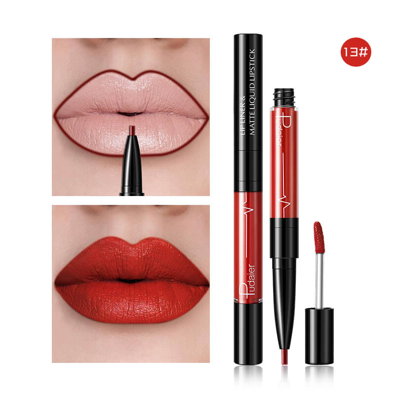 Pudaier Batom Matte Líquido e Lápis de Lábios 2 em 1 Maquilhagem Profissional Completa Agate Red Tinta de Lábios Volumizador Batom Líquido de Tatuagem