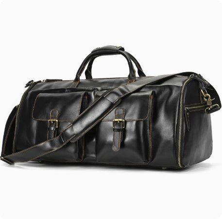 Vintage Travel Bag Multifunctional Leather Duffle Bag Folding