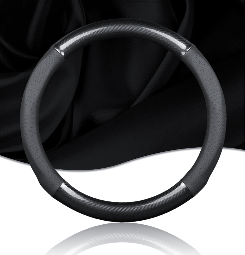 Leather carbon fiber steering wheel cover