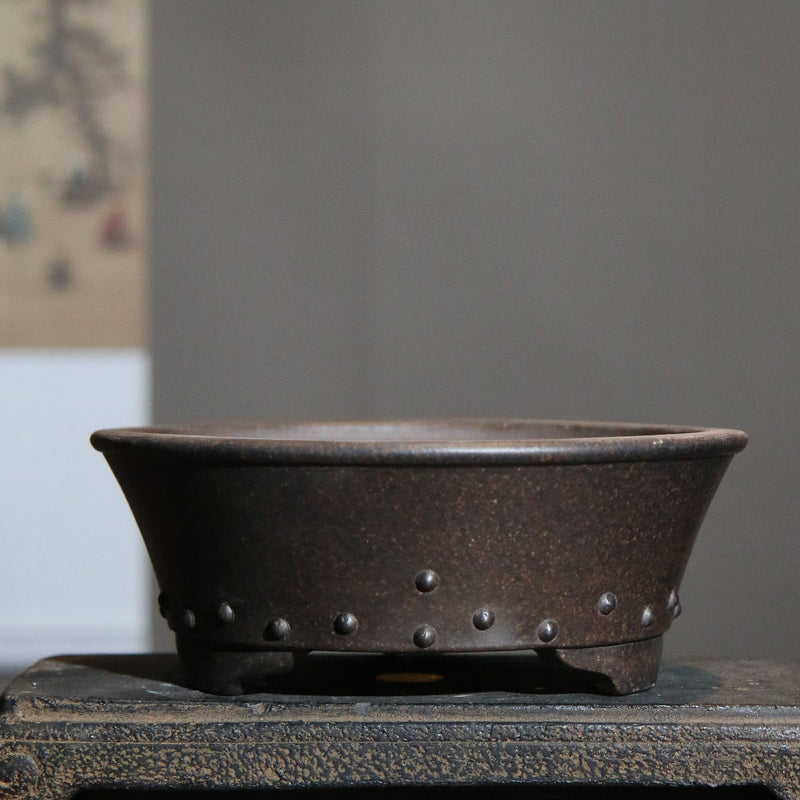 Purple Sand Flower Pot Round Drum Ding Drum Point Round Bowl Basin Raw Ore Mud Material Bonsai Basin