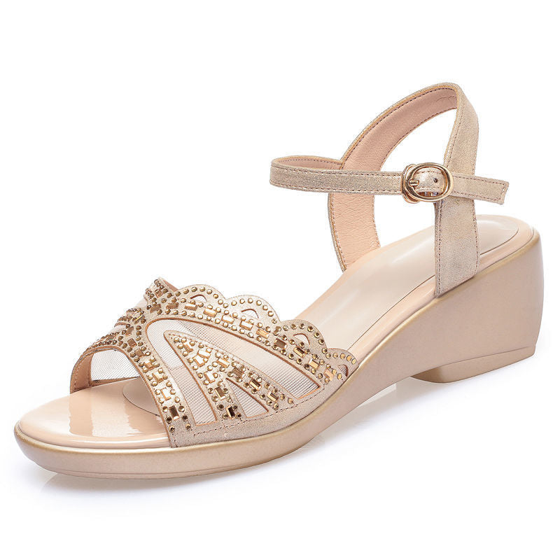 Damen-Sommersandalen mit grobem Keilabsatz und Ein-Riemen-Schnallenverschluss