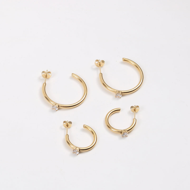 Brincos Fonte C Com Zircão Titânio Aço I Galvanizado Ouro 18K
