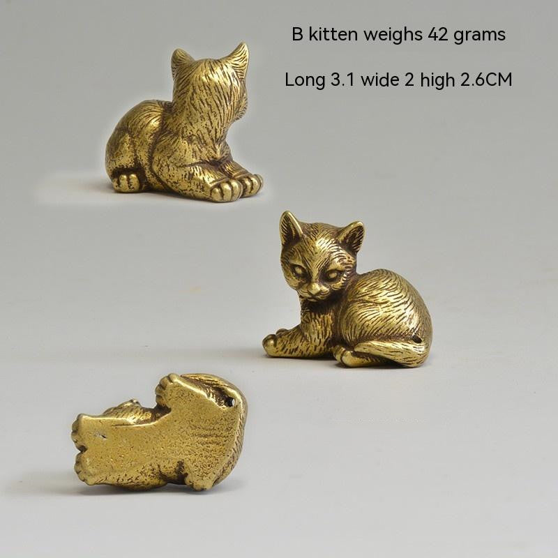 Ornatos de Chá em Latão de Estilo Chinês Mini Ornatos de Gatinho