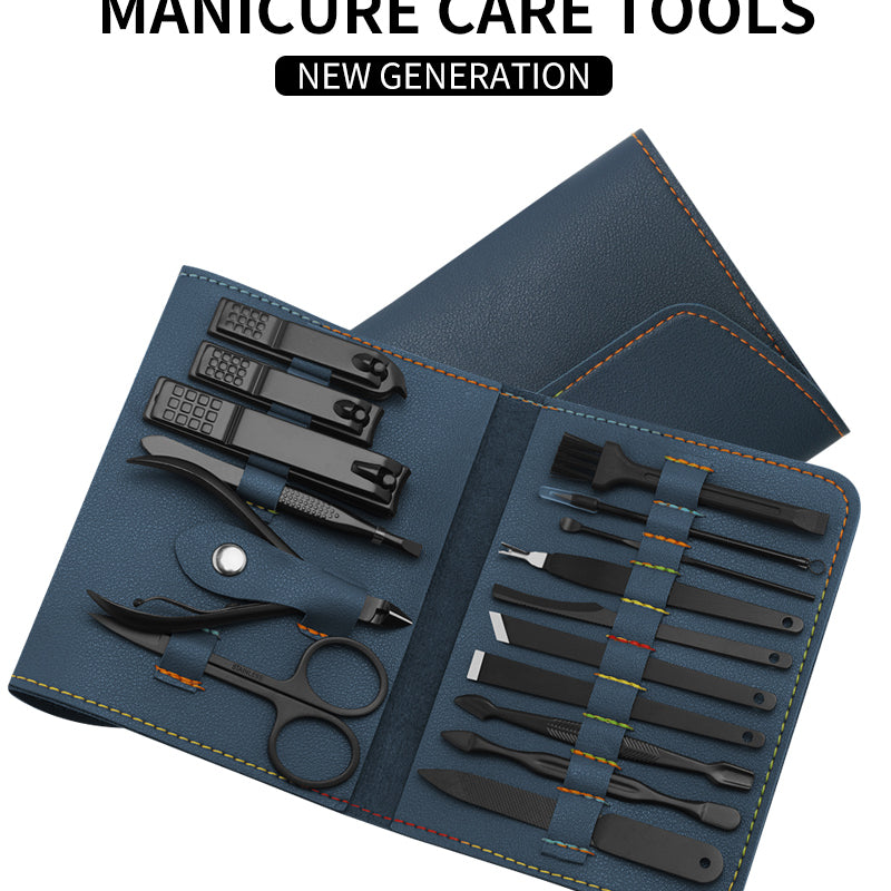 16-teiliges Set Nagelknipser Schneider Trimmer Ohrlöffel Pflegeset Maniküre-Set Pediküre Zehennagel-Kunst-Werkzeug-Set mit Tasche