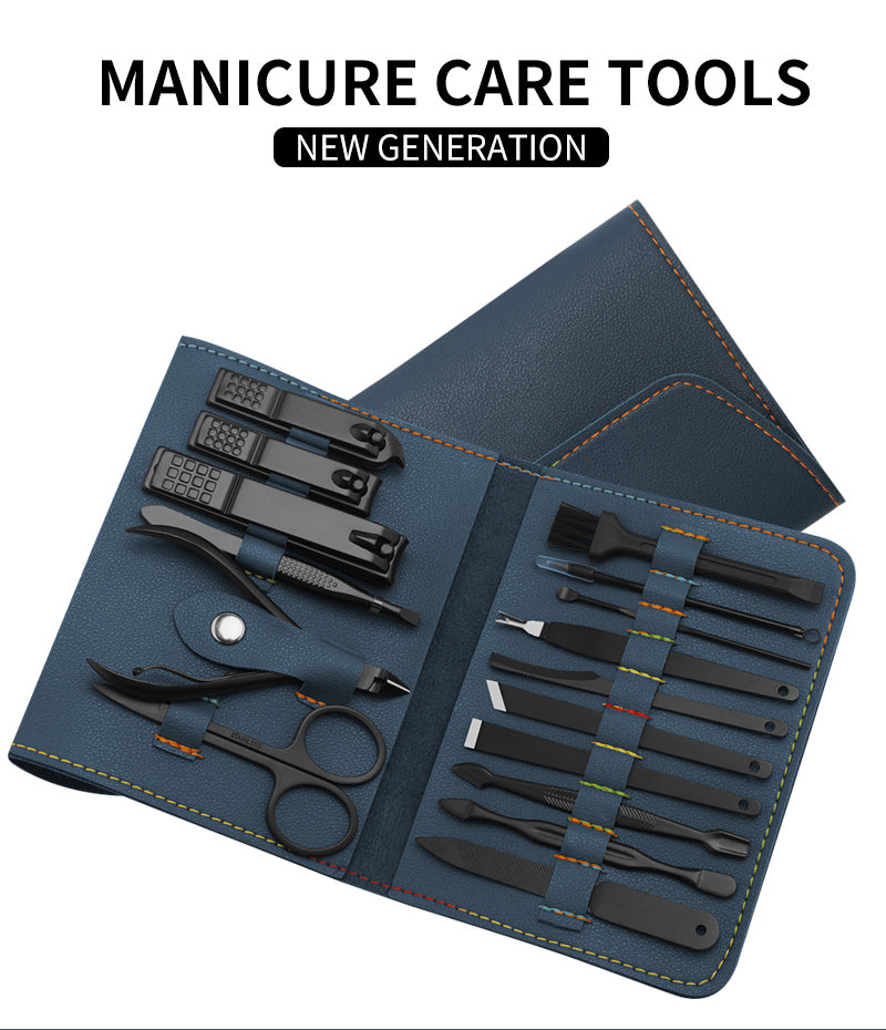 16-teiliges Set Nagelknipser Schneider Trimmer Ohrlöffel Pflegeset Maniküre-Set Pediküre Zehennagel-Kunst-Werkzeug-Set mit Tasche
