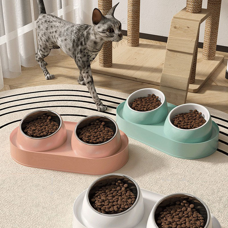 Tigela Dupla para Animais de Estimação com Inclinação para Proteção do Pescoço, Taça Antiderrapante para Cão e Gato, Comedouro e Bebedouro Elevado, Previne Queixo Preto, Artigos para Animais