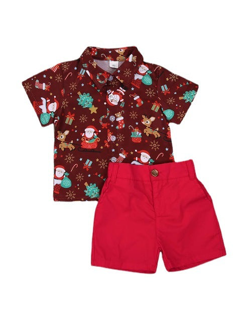 Conjunto de camisa com estampado de bonecos para rapaz de Natal