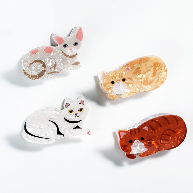 Haarspangen mit Katzen-Cartoon-Print und Greifmechanismus