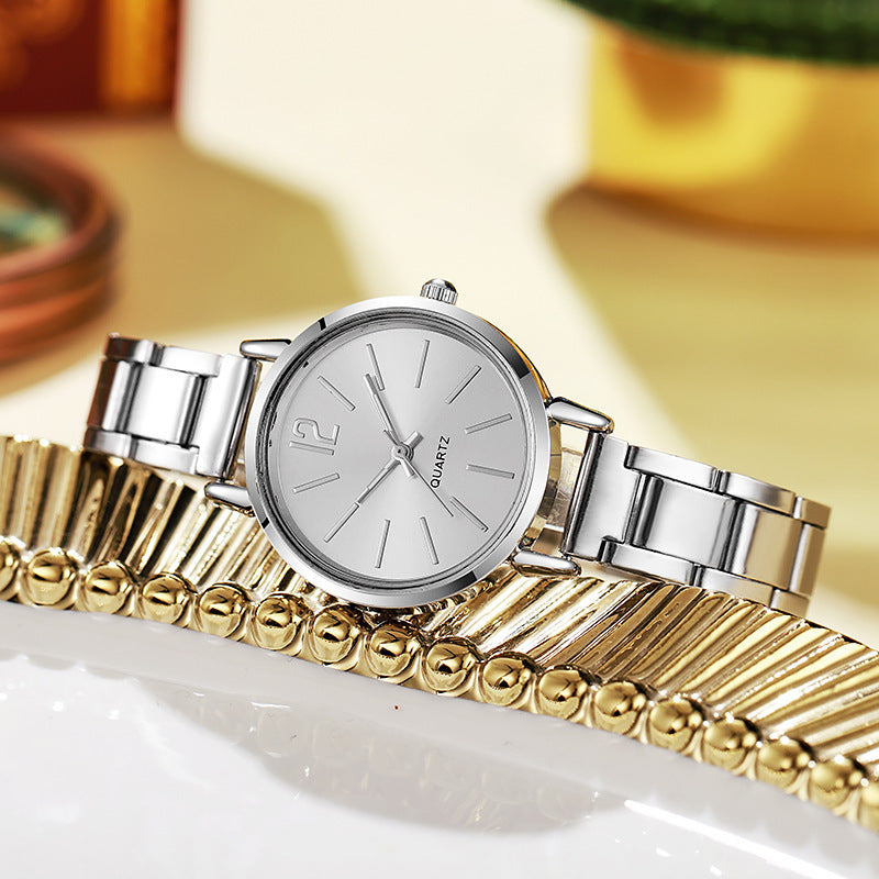Relógio feminino de quartzo com pulseira de aço banhado a ouro