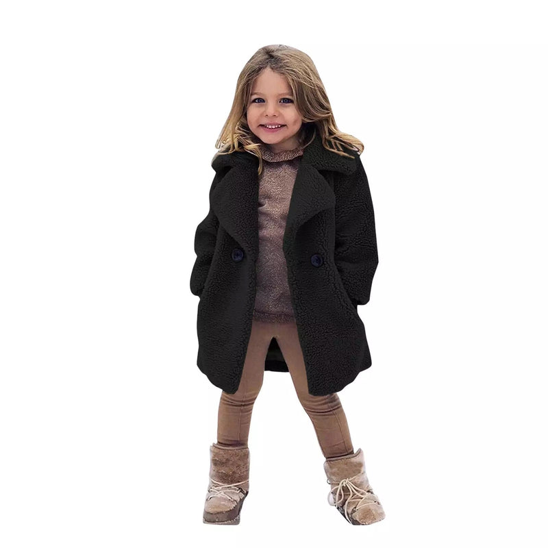Gabardina de Menina com Lapela e Cor Sólida