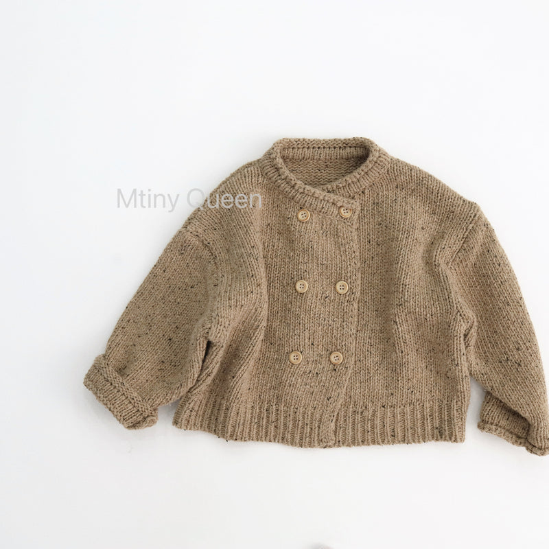 Childrens Solid-color Double-breasted Knitted Sweater