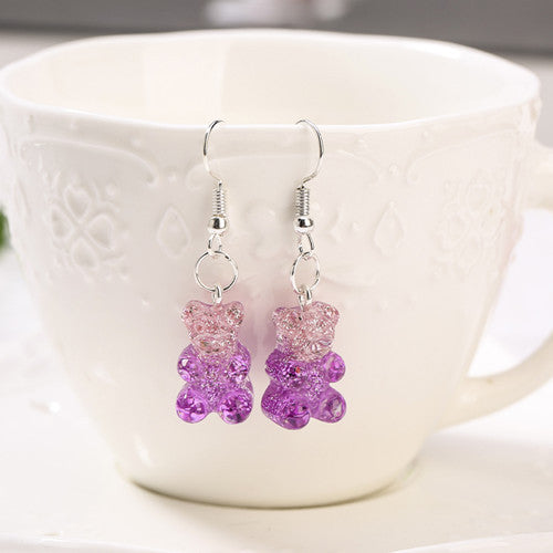 European And American Resin Cartoon Cute Glitter Two-tone Earrings