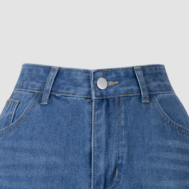 Blue Denim High - Waisted Ultra - Wide - Leg Jeans With Side Slit