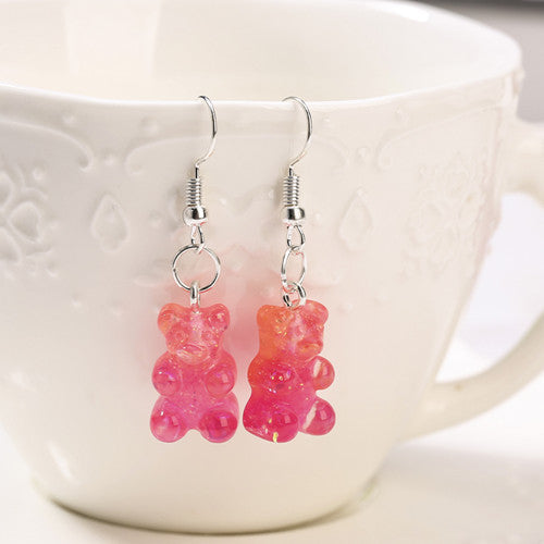 European And American Resin Cartoon Cute Glitter Two-tone Earrings