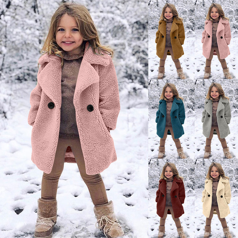 Gabardina de Menina com Lapela e Cor Sólida
