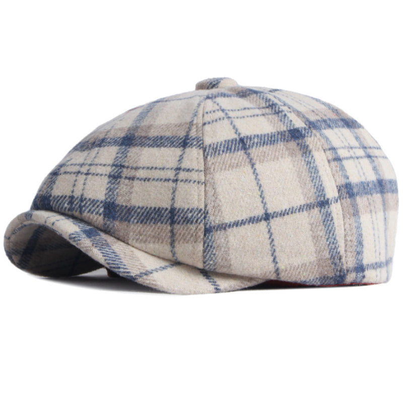 Fashionable Plaid Octagonal Hat For Women