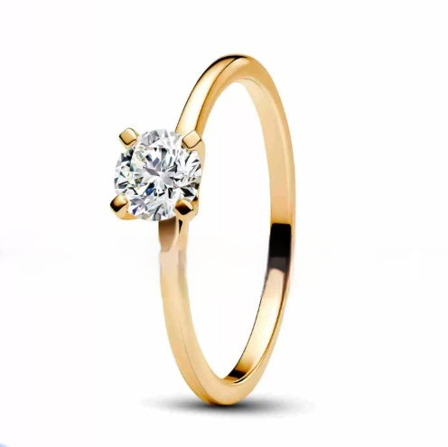 Anel Moissanite de Canto Arredondado Vento Ouro 18K