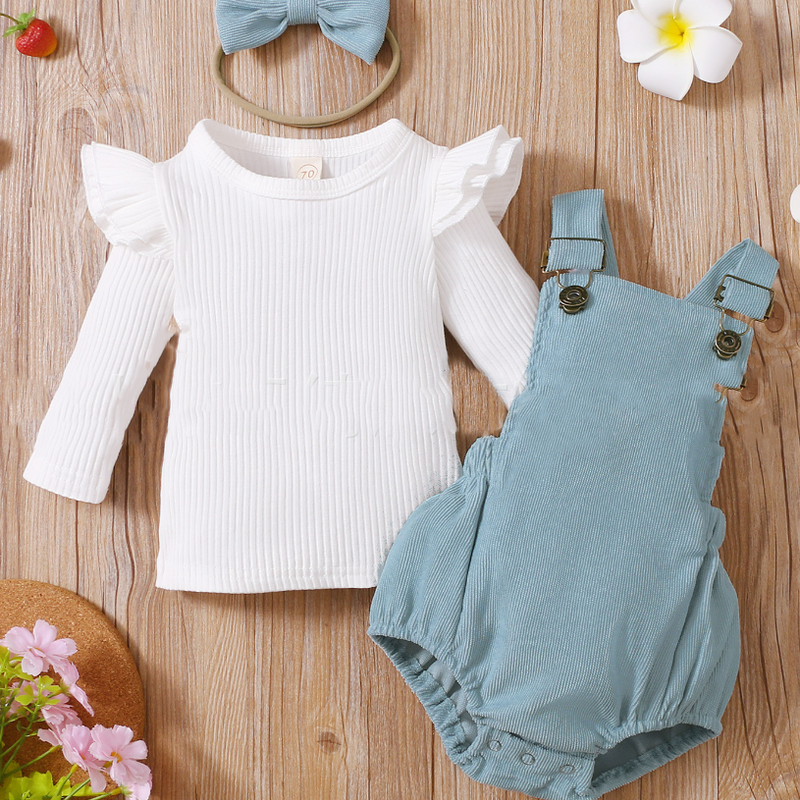 Solid Color Sunken Stripe Top And Suspender Pants Suit