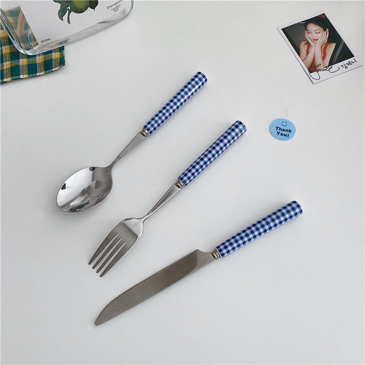 Western Ceramic Tableware High Quality Stainless Steel Handle Spork Dessert Fork Spork Spoon Cutlery