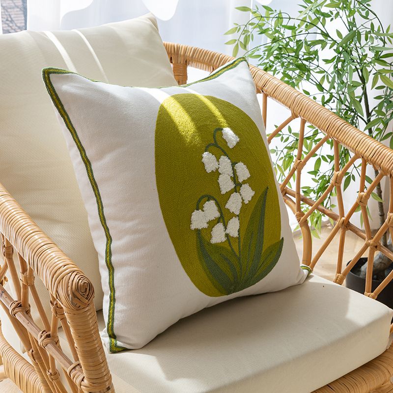 Capa de Almofada com Bordado de Flores em Algodão Puro Estilo Nórdico