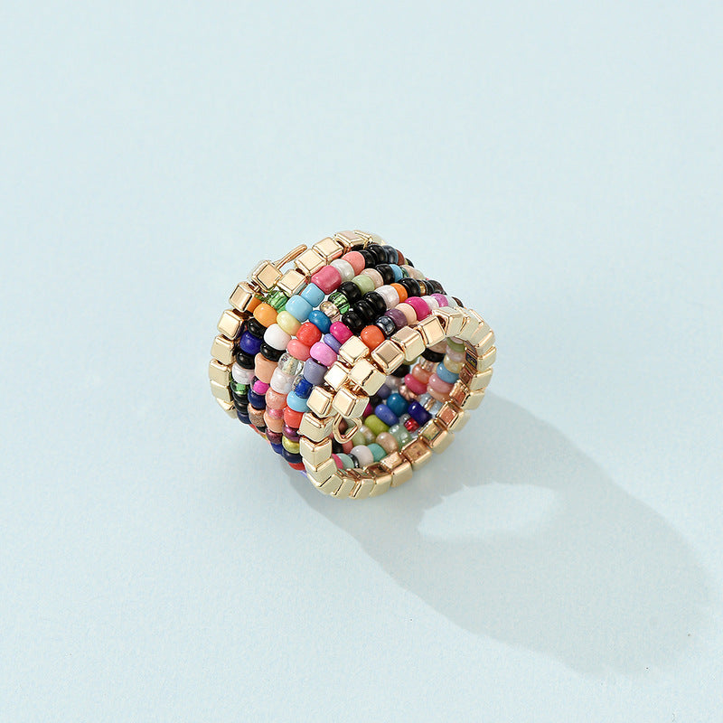 Multi-layered One-piece Ring With Colorful Rice Beads