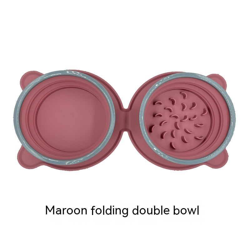 Tigela dupla de silicone para comida de cachorro, portátil, dobrável, antiderrapante, para animais de estimação, viagem, anti-asfixia, tigela de alimentação ao ar livre