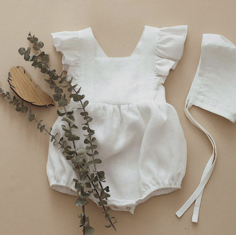 Baby Cotton And Linen Summer Strap One Piece Suit