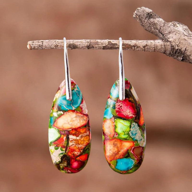 Women's Colorful Emperor Stone Water Drop Pendant Earrings