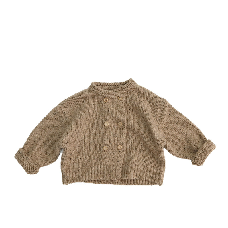 Childrens Solid-color Double-breasted Knitted Sweater